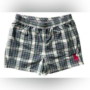 Polo Ralph Lauren Swim Trunk Shorts Green Blue Plaid Big Pony Lined Pockets XXL